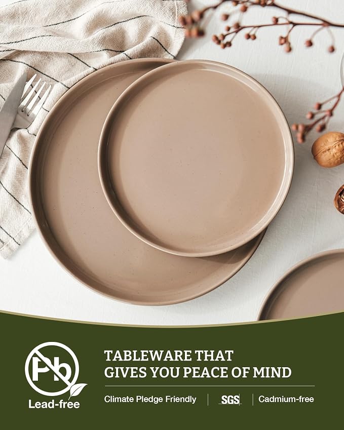 Famiware Milkyway 12-Piece Stoneware Dinnerware Set, Cinnamon Brown | Plates