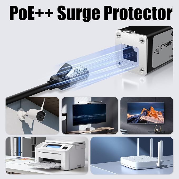 Ethernet Surge Protector Gigabit, 20KA PoE++ Ethernet Lightning Arrestor