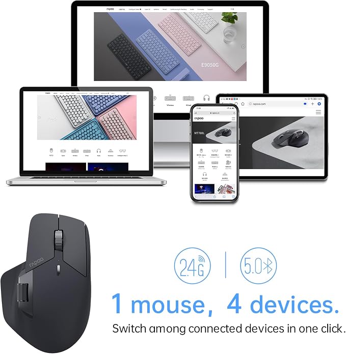Rapoo MT760 Multi-Device Wireless Mouse, 11 Programmable Buttons, 4K DPI