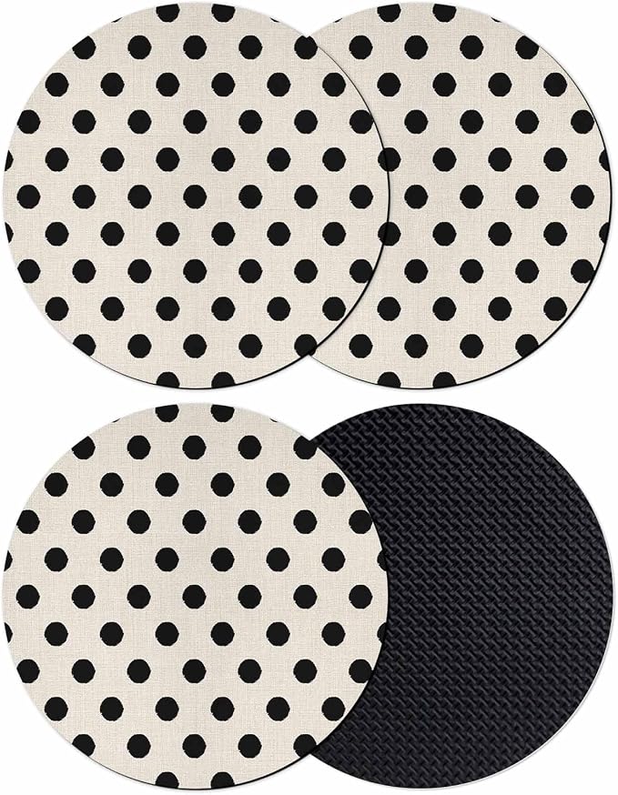 Wave Point Black Coasters Set of 4, Modern Minimalist Geometric on Linen Soft
