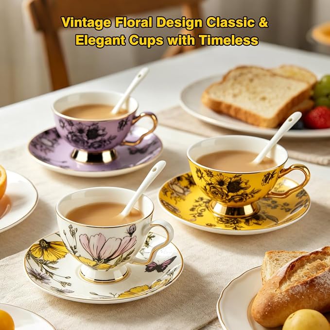 Elegant Floral Tea Cup and Saucer Set