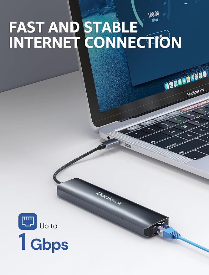 dockteck 7-in-1 USB C Hub with 4K 60Hz HDMI, 1Gbps Ethernet, 100W Power Delivery