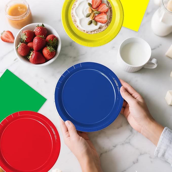 Oigco 60 PCS Colorful Paper Plates, Pastel Plates and Napkins, Rainbow