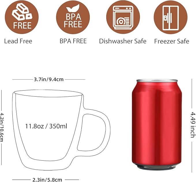 CNGLASS Glass Coffee Mugs 12oz, Double Walled Insulated Cappuccino Mug