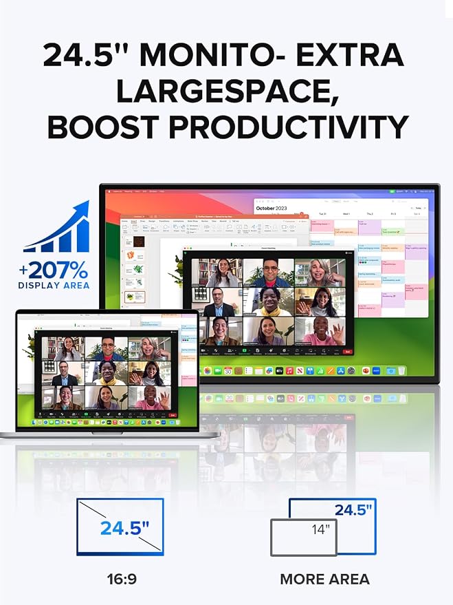 UPERFECT 24.5" Portable Monitor 240Hz Gaming Monitor 1200:1 Contrast FreeSync