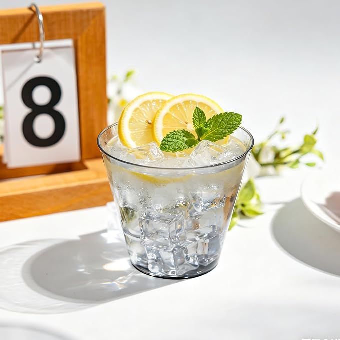 50 Pack 9oz Transparent Black Plastic Cups, Fancy Disposable Cocktail Cup |