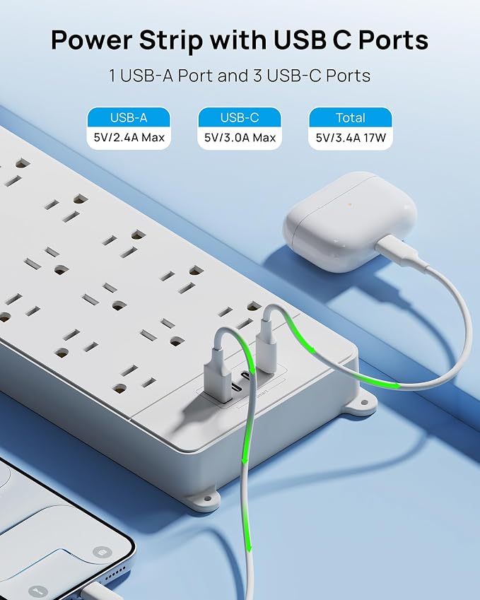 TROND 360° Rotating Flat Plug, Surge Protector Power Strip, 13AC Widely Spaced
