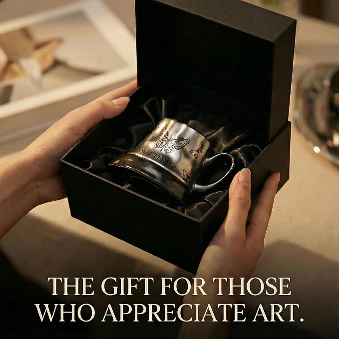 Volcanic Ash Titanium Finish Coffee Mug and Saucer Set | Modern Sculptural