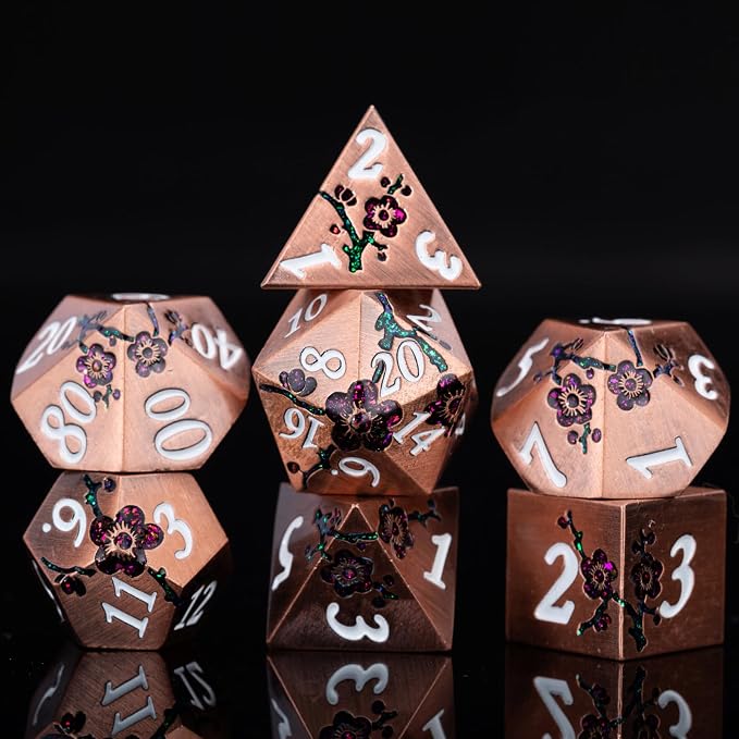 Purple & Red DND Metal Dice, Pathfinder