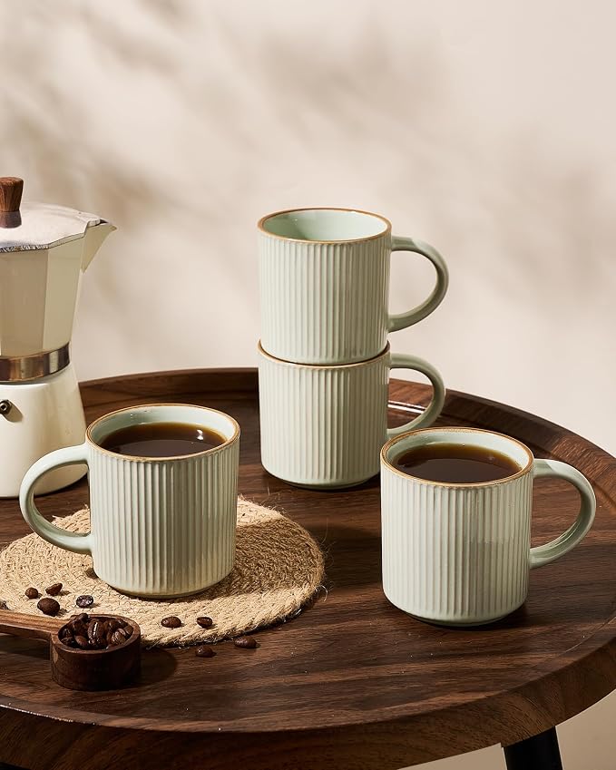 famiware Star Coffee Mug Set for 4, Handcrafted 12 oz Ceramic Stoneware Mugs