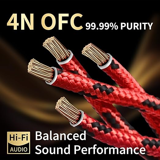 10 AWG Audiophile HiFi Speaker Audio Cable–4N OFC Core, 24K Gold-Plated Banana