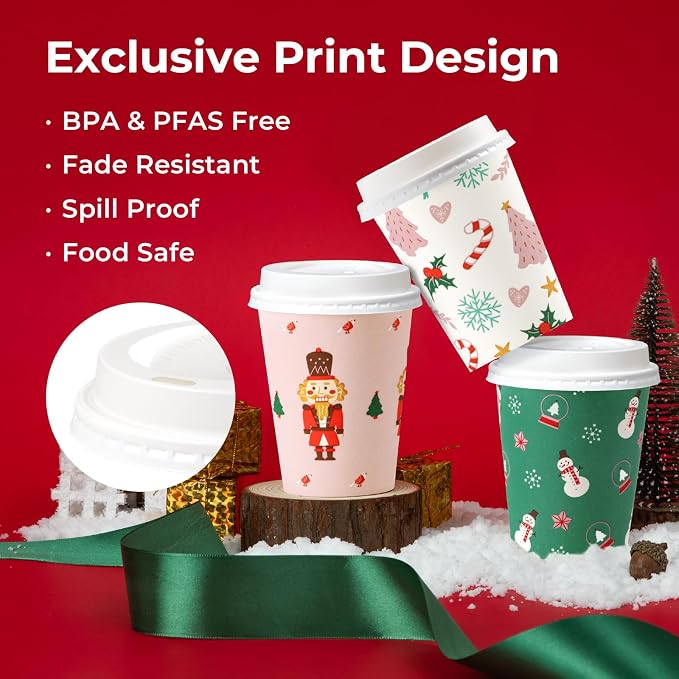 Fit Meal Prep 50 Pack 8 oz Christmas Disposable Coffee Cups