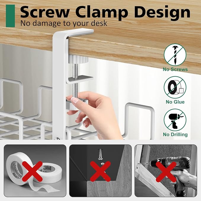 Under Desk Cable Management Tray, L 15.7''W 6.3'' No Drill Steel Desk Cable