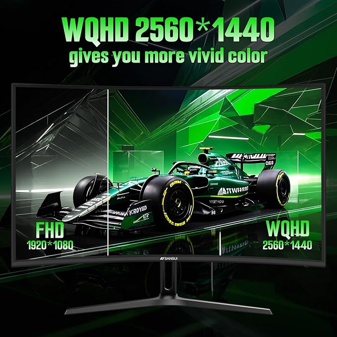 SANSUI 27 Inch Curved 240Hz Gaming Monitor, 2K WQHD 1500R Curved Computer