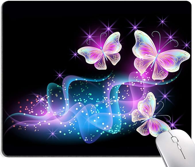 IMAYONDIA Glowing Night Pink Butterflies Mouse Mat