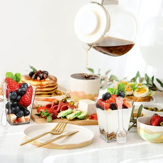 Eupako 100 Pack 5 oz Square Clear Plastic Dessert Cups