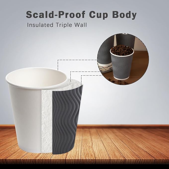 Clawsoff 150 Pack 8 oz Coffee Cups Disposable Insulated Paper Cup Gray |