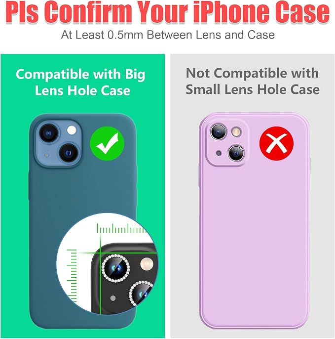 AGVEE 3+3 6 Pack for iPhone 15/15 Plus, Bling Diamond & Glitter Metal Ring 9H