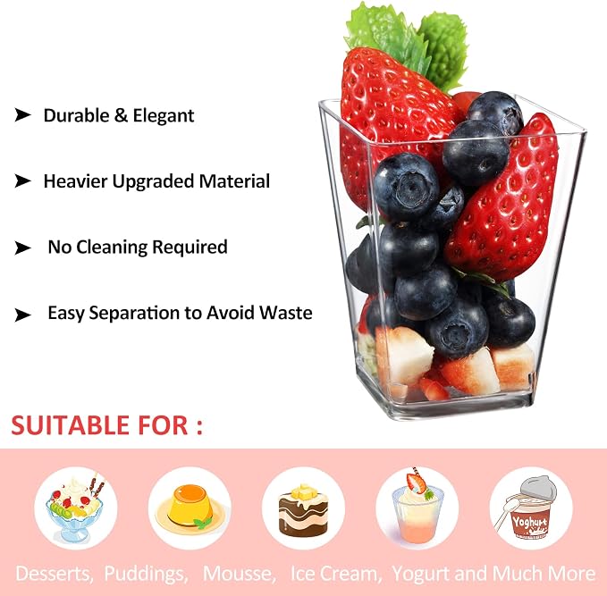 Eupako 100 Pack 5 oz Square Clear Plastic Dessert Cups
