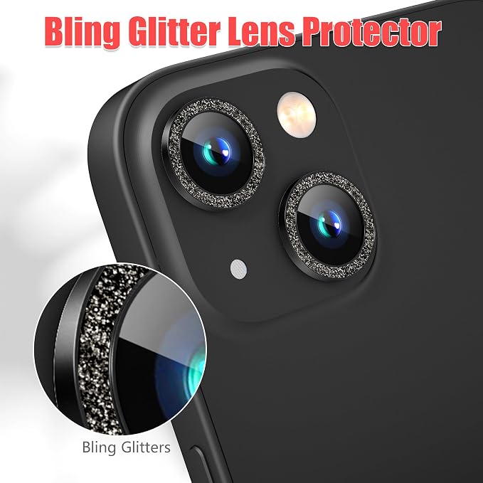 AGVEE 3+3 6 Pack for iPhone 15/15 Plus, Bling Diamond & Glitter Metal Ring 9H
