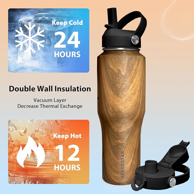 SENDESTAR 40oz Stainless Steel Water Bottle, Double Wall Vacuum Insulated Bottle