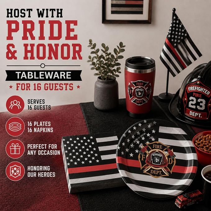 Firefighter Thin Red Line Party Set-16 Guests-Plates & Napkins-Havercamp |