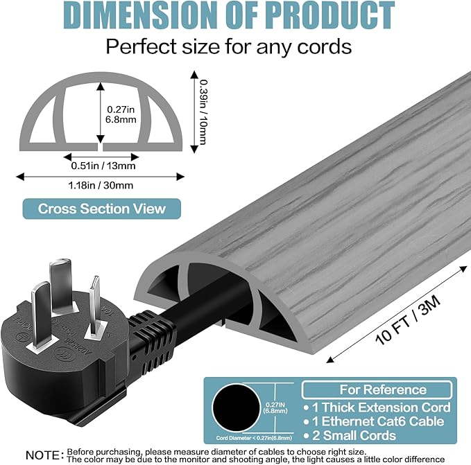 Floor Cord Cover Self Adhesive Cord Hider, 10FT Cable Management, Extension