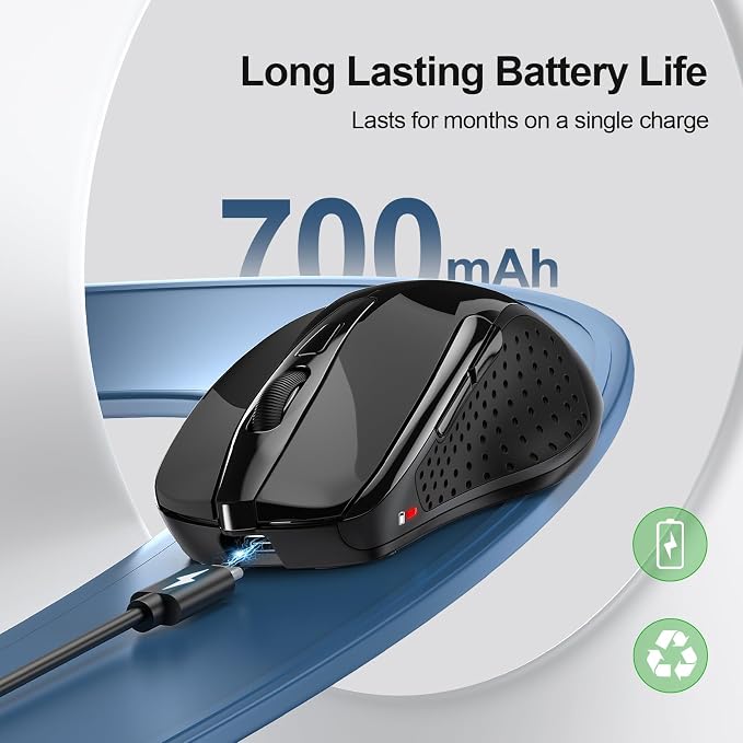 TECKNET Wireless Mouse Rechargeable 4800 DPI Silent USB A & Bluetooth Mouse 6