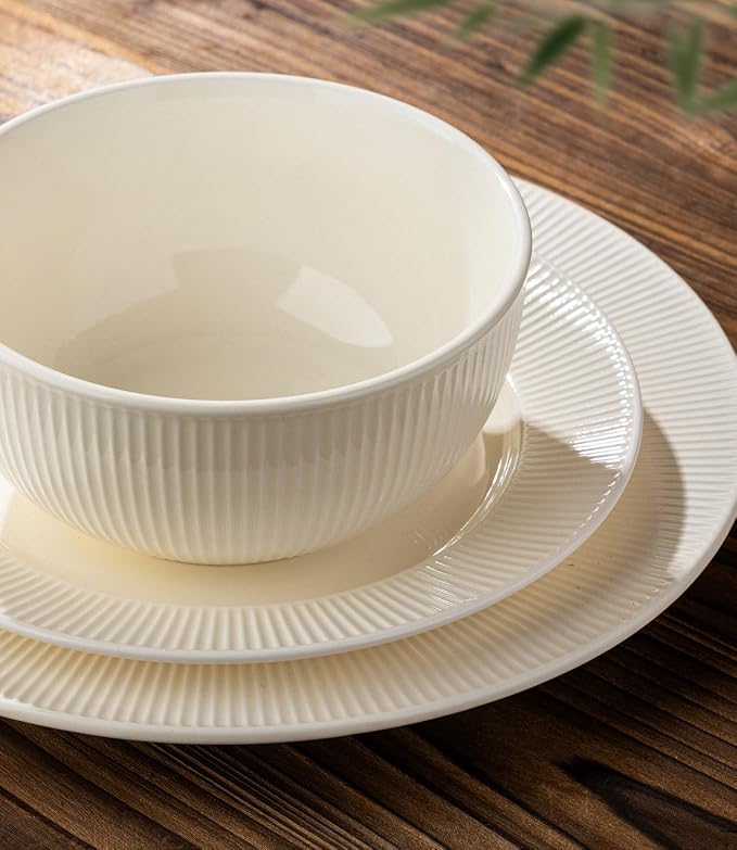 Ceramic Dinnerware Set for 4, 12-Piece Plates and Bowls Set | Lightweight