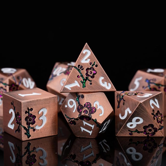 Purple & Red DND Metal Dice, Pathfinder