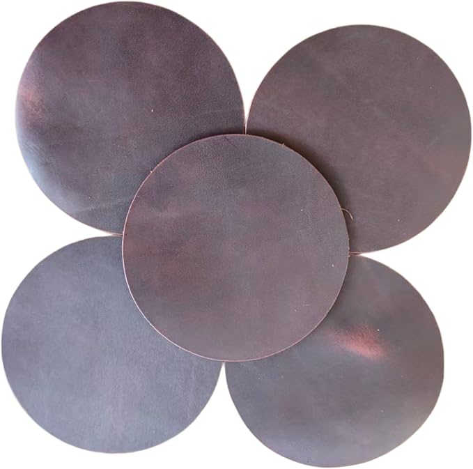 Full Grain Genuine Leather, Oil Wax Brown, 11cm Circular Coasters 5 pcs |