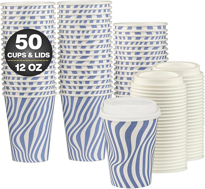 Disposable Coffee Cups with Lids, To Go Paper Hot Cups, Cocoa