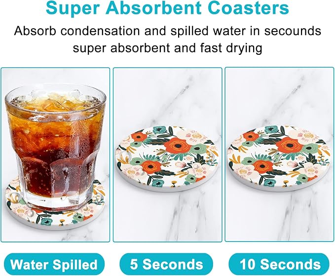 Coasters for Drinks, Kitchen Home Decor Housewarming Gift, Round 4 in