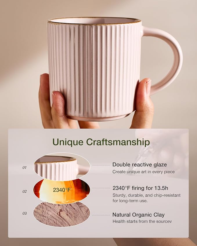 famiware Star Coffee Mug Set for 8, Handcrafted 12 oz Ceramic Stoneware Mugs