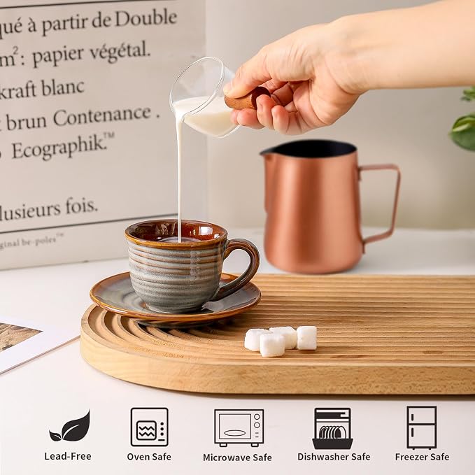 Hasense Espresso Cups with Saucers, 4 oz Small Ceramic Espresso Coffee Mugs Set