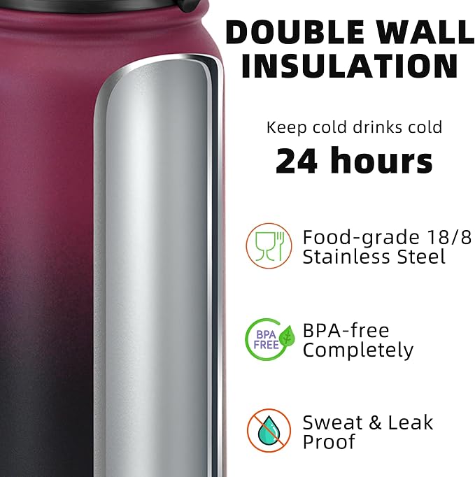Fanhaw 24 oz Insulated Stainless Steel Water Bottle