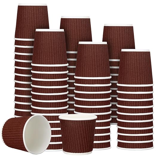Yaomiao 200 Pcs 4 oz Disposable Espresso Coffee Cups Ripple Corrugated Paper