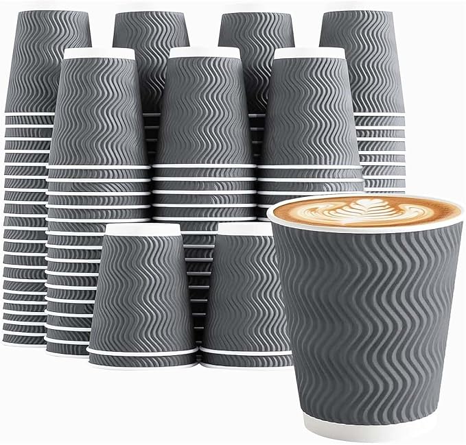 Clawsoff 150 Pack 8 oz Coffee Cups Disposable Insulated Paper Cup Gray |