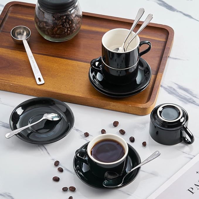 2.5 OZ Stackable Espresso Cups Set of 4, Porcelain Espresso Cups | Black Coffee