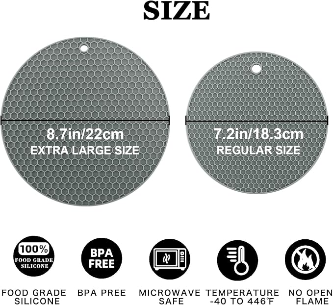 Silicone Trivet Mats, 2 Sizes 7 & 9 Inch Heat Resistant Silicone Hot Pads Pot