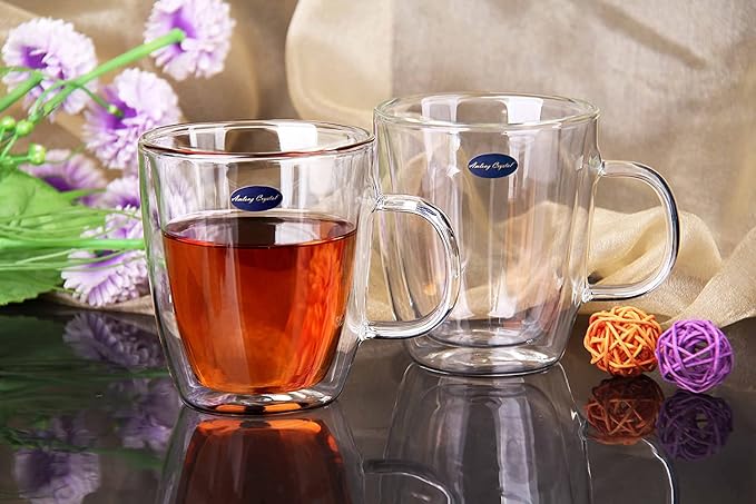 Amlong Crystal Double Wall Glass Coffee Mugs 12 oz