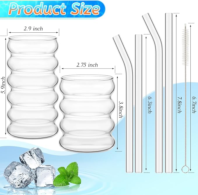 Tessco for you 4 Pcs Creative Glass Cups Vintage Drinking Glasses Ribbed