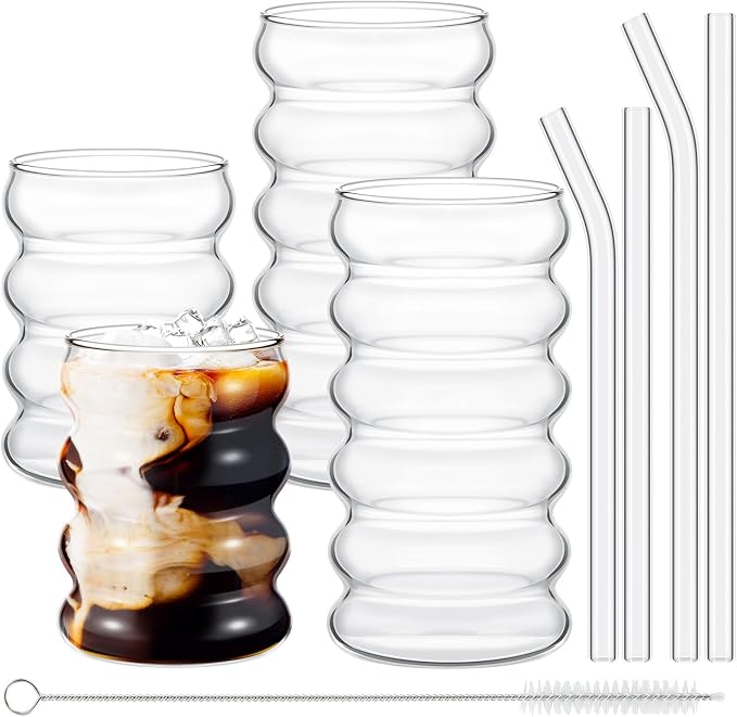 Tessco for you 4 Pcs Creative Glass Cups Vintage Drinking Glasses Ribbed