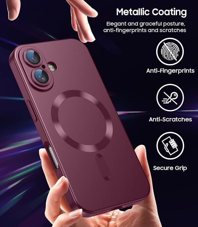 Magnetic for iPhone 16 Case Slim Soft Silicone Bumper Shockproof Metallic