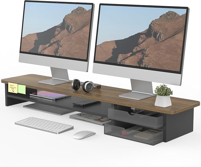 Fenge Monitor Stand, Dual Monitor Riser, 42.5inch Large Desk Computer Monitor