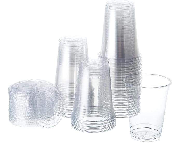 FULING Clear Plastic Cups With Lids Disposable Cups
