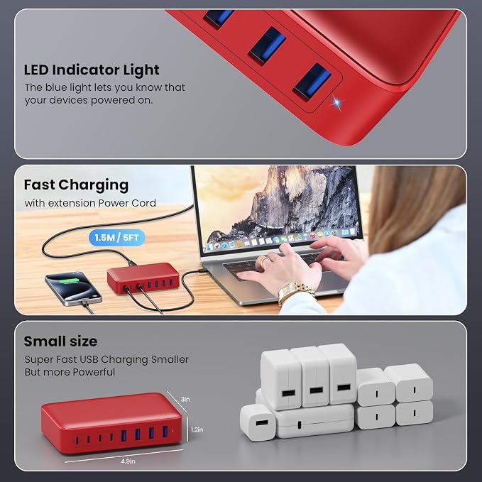 USB C Charger 200W USB C Charger Block, Upgraded GaN III 8-Port Fast Charging
