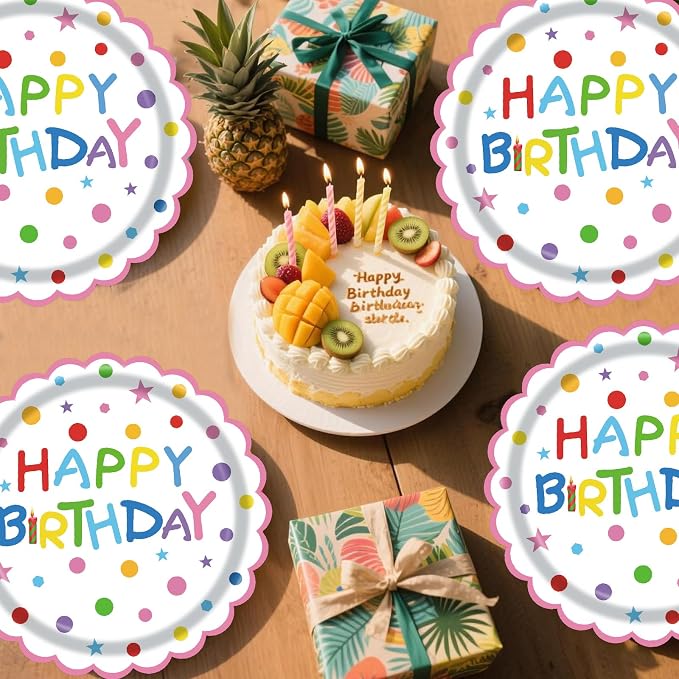 50Pcs Birthday Paper Plates 7inch Party Dessert Plates Supplies Colorful