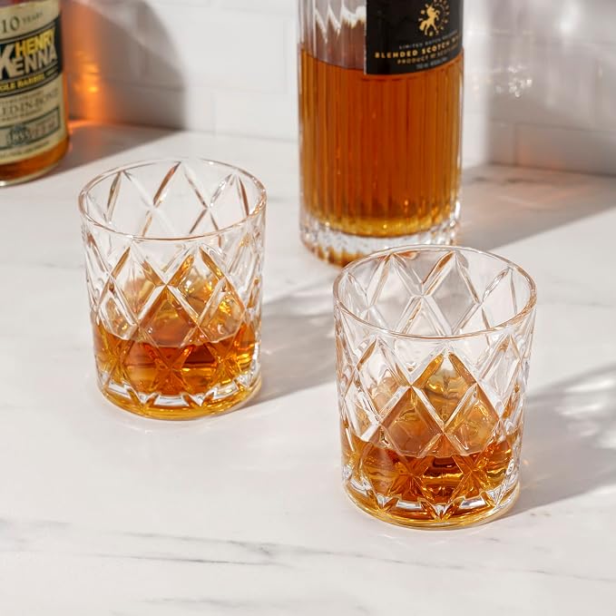 True Diamond Crystal Scotch Bourbon Whiskey Glasses, Old Fashioned Glasses