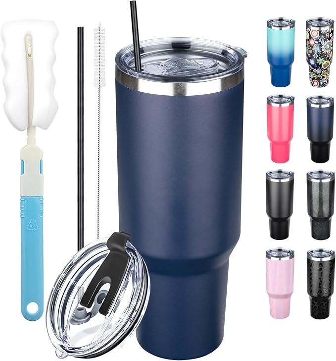 40 oz Tumbler with Lids and Straws, Stainless Steel Insulated Coffee Tumbler